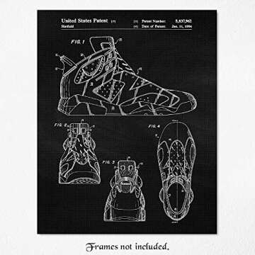 Vintage Sneakers Shoes Patent Prints, 1 (11x14) Unframed Photos, Wall Art Decor Gift for Home Jordans Office Gears Garage Shop School Gym College Student Teacher Coach Team Basketball Champs Fans