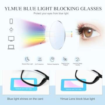 Ylmue Blue Light Blocking Glasses Reduce Eye Strain Computer Gaming Eyeglasses Blue Light Glasses for Woman/Men