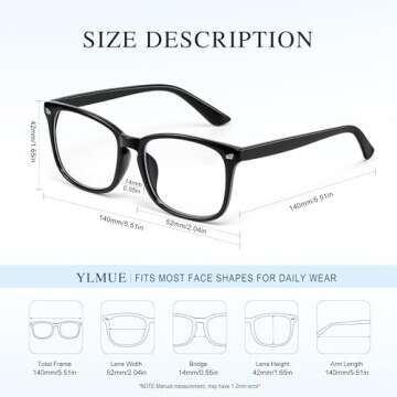 Ylmue Blue Light Blocking Glasses Reduce Eye Strain Computer Gaming Eyeglasses Blue Light Glasses for Woman/Men