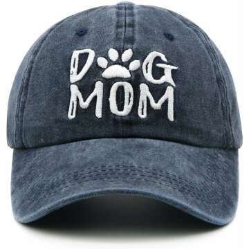 Stylish Women's Embroidered Dog Mom Hat - Adjustable Denim Cap