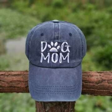 Embroidered Dog Mom Denim Baseball Cap for Women