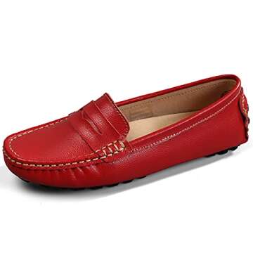 Artisure Women's Classic Handsewn Red Genuine Leather Penny Loafers Driving Moccasins Casual Boat Shoes Slip On Fashion Office Comfort Flats 7.5 M US SKS-1221HON075