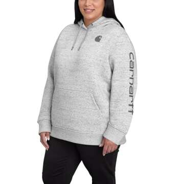 Carhartt Women's Relaxed Fit Midweight Logo Sleeve Graphic Sweatshirt (Also Available in Plus Sizes), Asphalt Heather NEP, X-Small