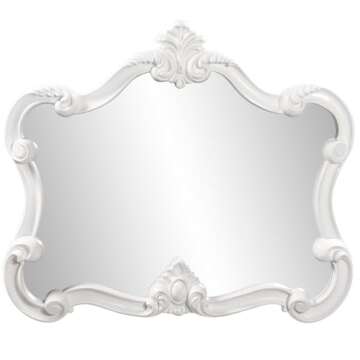 Howard Elliott Antiqued Veruca Mirror, Ornate Mirror for Wall Focal Point, Rectangular Vanity Bedroom Wall Mounted Mirror,Resin Frame, Glossy White, 28 x 32 Inch