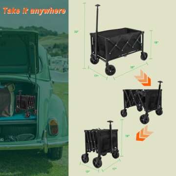 Collapsible Wagon Cart with Wheels Foldable - Folding Utility Heavy Duty Wagons Carts for Grocery Sports Garden Shopping Camping (Black)