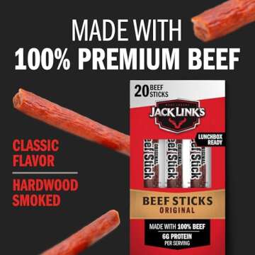 Jack Link's Beef Sticks, Original, Great Stocking Stuffer, Holiday Gift for Men, Protein Snack, Meat Stick with 6g of Protein, Made with 100% Beef, Individually Wrapped Beef Sticks, 0.92 Oz (20 Count)