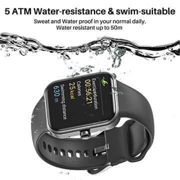 TOZO S2 44mm Smart Watch Alexa Built-in Fitness Tracker with Heart Rate and Blood Oxygen Monitor,Sleep Monitor 5ATM Waterproof HD Touchscreen for Men Women Compatible with iPhone&Android Black