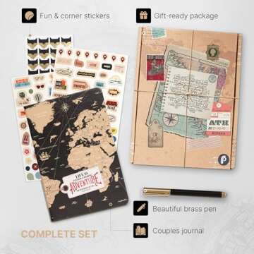 3-in-1 Prazoli Adventure Book, Travel Journal & Bucket List Scrapbook - Cute Gifts for Women & Men Couple | Travelers Notebook Planner & Organizer With Pockets & Prompts Keepsakes Diary (Couple's Adventure Map)