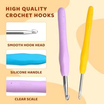 38 Pack Crochet Hooks Set, 13 Pcs 2mm(b)-10mm(n) Ergonomic Soft Grip Crochet Handles, Crochet Needle with Storage Case, for Arthritic Hands, Extra Long  Knitting Needles