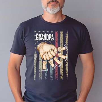 Personalized Best Dad Ever T-Shirt with Kids Name, Custom Dad Grandpa American Flag Shirt, Fist Bump Dad Shirt, Fathers Day T-Shirt, Gift for Husband, Dad Grandpa Gift from Kids