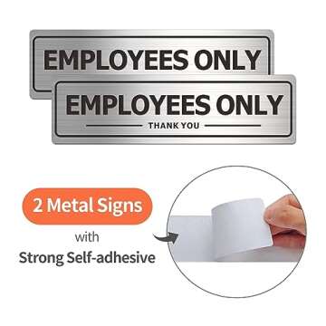 Employees Only Sign - Office Door Signs for Business Store Wall - Aluminum Metal with Strong Self Adhesive (Pack of 2, Silver 7×2 inches)