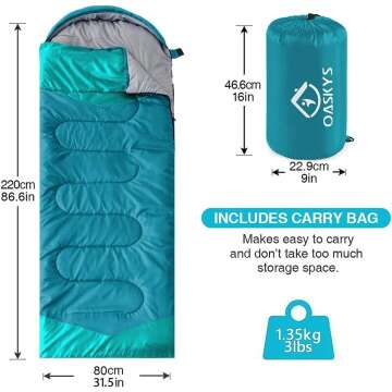 Oaskys Camping Sleeping Bag - Warm & Lightweight