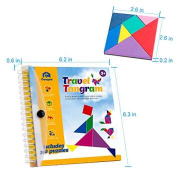 Coogam Travel Tangram Puzzle - Magnetic Pattern Block Book Road Trip Game Jigsaw Shapes Dissection STEM Games with Solution for Kid Adult Challenge - IQ Educational Toy Gift Brain Teasers 360 Patterns