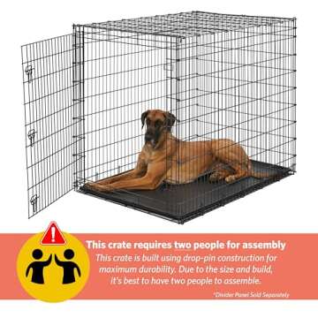 Midwest Homes for Pets Ginormous Single Door 54-Inch Dog Crate for XXL Dogs Breeds; Great Dane, Mastiff, St. Bernard, Drop Pin Assembly Requires Two People; Divider Panel Not Included; Black: SL54