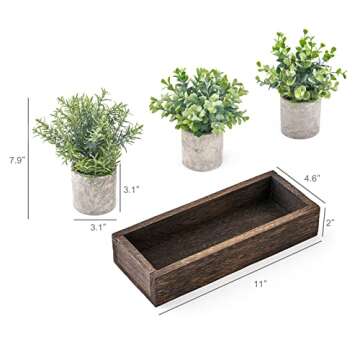 Dahey 3 Pack Mini Potted Artificial Eucalyptus Fake Plants with Wood Tray Centerpiece Table Decorations, Farmhouse Pulp Flower Pots Greenery Home Decor for Coffee Table Dining Room Office Kitchen