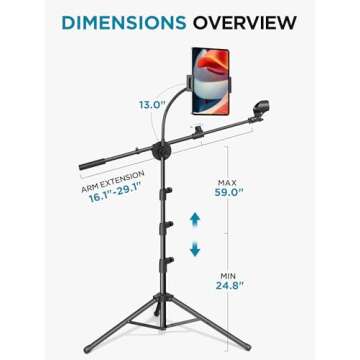 InnoGear Mic Stand, 6 in 1 Microphone Stand Floor with Tablet Phone Holder Height Adjustable from 30" to 72" Mic Stand Tripod Boom Arm with Gooseneck Carrying Bag for Singing Karaoke Stage