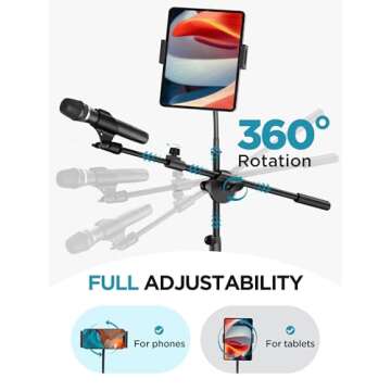 InnoGear Mic Stand, 6 in 1 Microphone Stand Floor with Tablet Phone Holder Height Adjustable from 30" to 72" Mic Stand Tripod Boom Arm with Gooseneck Carrying Bag for Singing Karaoke Stage