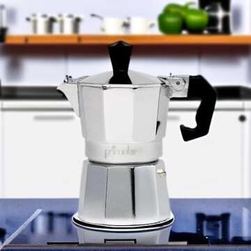 Primula Classic Stovetop Espresso and Coffee Maker, Moka Pot for Italian and Cuban Café Brewing, Greca Coffee Maker, Cafeteras, 1 Espresso Cup, Silver