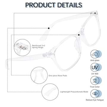 OPTOFENDY Reading Glasses for Women Men, Square Blue Light Blocking Computer Readers with Anti Glare/Eyestrain