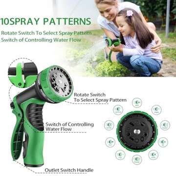 50 ft Expandable Garden Hoses with 10 Function Spray Nozzle, Lightweight, No-Kink Flexible Hose with 3/4" Brass Fittings and 6-Layer Latex Core, Retractable Water Hose (Green Black)