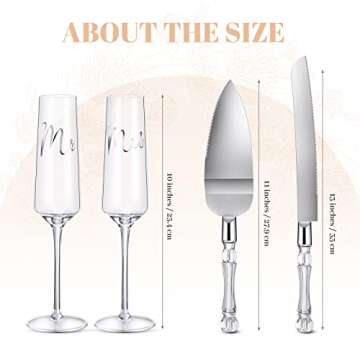 Boao 4 Pieces Wedding Toasting Flutes and Cake Server Set Wedding Reception Supplies Champagne Glasses Cake Knife Pie Server (Clear,Classic)