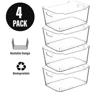 Clear Storage Bins, Pantry Organizers and Storage Containers Fridge Organizer Bins Kitchen Organization Cabinet Organizer Bin for organizing Cleaning Supplies Home Kitchen Refrigerator Containers