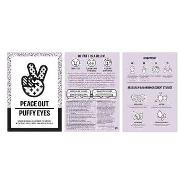 PEACE OUT Skincare Puffy Eyes, Biocellulose Under-Eye Mask, Minimize Puffiness & Tired Eyes with Caffeine and Niacinamide, Under Eye Patches for Dark Circles, 6 pairs