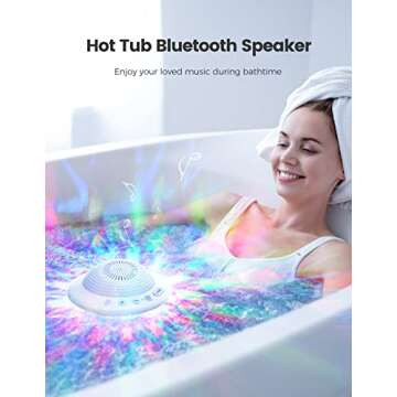 Floating Pool Speakers with Colorful LED Lights, IPX7 Waterproof Hot Tub Bluetooth Speaker, 10W Stereo Loud Sound, Built-in Mic, Portable Wireless Speakers for Shower Bathtub Beach Outdoor Swim-White