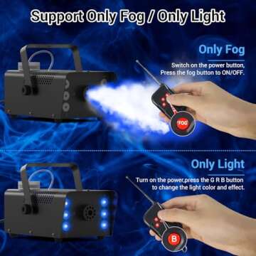 Theefun Fog Machine, 6 Stage LED Lights with 7 Colors Strobe Effect Smoke Machine 2500CFM with Wireless Remote Control 450W Halloween Fog Machinefor Wedding Party Holiday Christmas Stage Effect