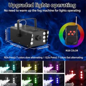 Theefun Fog Machine, 6 Stage LED Lights with 7 Colors Strobe Effect Smoke Machine 2500CFM with Wireless Remote Control 450W Halloween Fog Machinefor Wedding Party Holiday Christmas Stage Effect