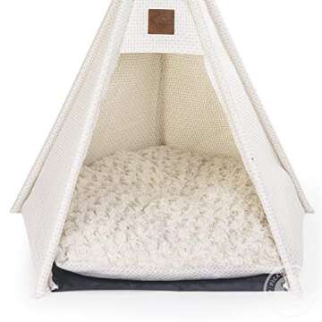 Pickle & Polly - Small to Medium Dog Teepee/Tent for Cats - Stylish, Soft, Cozy Bed w/Thick Plush Pad, Durable Fabric & Machine Washable (White)