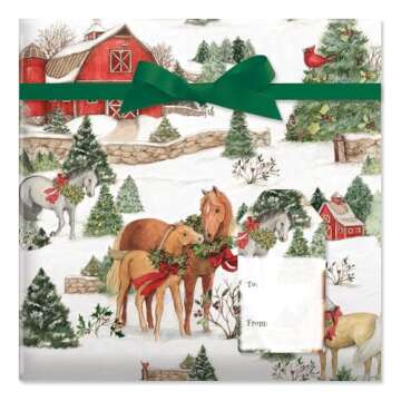 Current Holiday Horses Christmas Rolled Wrapping Paper - Premium Jumbo 23-Inch x 32-Foot Gift Wrap Roll, 61 Square Feet Total