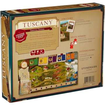 Stonemaier Games Viticulture: Tuscany Expansion Essential Edition, 1-6 Players, Ages 14+, 150 Mins, New Board, Cards, Workers