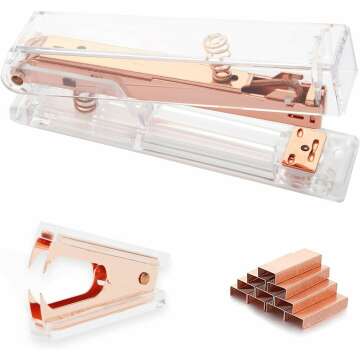 Rose Gold Acrylic Stapler, Desktop Stapler, 25 Sheet Capacity, Includes 1000 Staples and Staple Remover