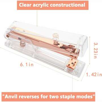 Rose Gold Acrylic Stapler, Desktop Stapler, 25 Sheet Capacity, Includes 1000 Staples and Staple Remover