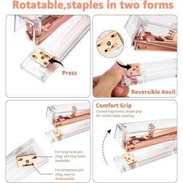 Rose Gold Acrylic Stapler, Desktop Stapler, 25 Sheet Capacity, Includes 1000 Staples and Staple Remover