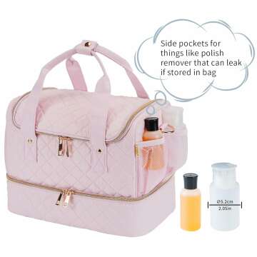 Nail Polish Organizer Bag Fits a Nail Lamp and 50 Bottles,Stylish Nail Polish Storage with Side Pockets for Gel Nail Polish Remover,Nail Supplies Set (Patented,Bag Only)-Light Pink