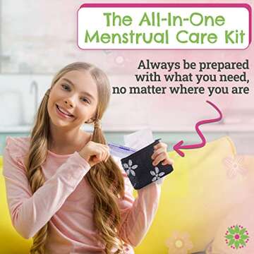 First Period Kit to-Go! - Organic Eco-Friendly Tween Pads & Liner - Period Bags for Teen Girls for School - Period Pouch & Teen Pads for Girls Ages 11-14, Teen Pads for Periods - Pads for Teens Girls