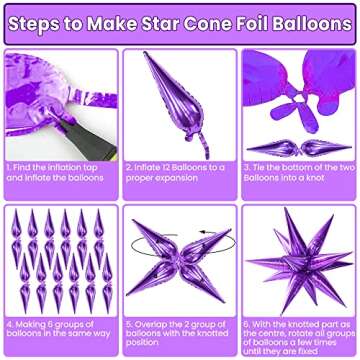 KatchOn, Big Purple Star Balloons - 20 Inch, Pack of 50 | Purple Star Cone Foil Balloons for Galaxy Party Decorations | Purple Starburst Balloon | Purple Spike Balloons for Purple Party Decorations