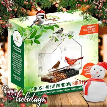 Nature Anywhere Transparent Acrylic Window Bird Feeders for Outdoors - Enhanced Suction Grip, Bird Watching for Cats, Easy-to-Clean, Outdoor Birdhouse Feeder