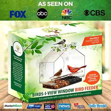 Nature Anywhere Transparent Acrylic Window Bird Feeders for Outdoors - Enhanced Suction Grip, Bird Watching for Cats, Easy-to-Clean, Outdoor Birdhouse Feeder