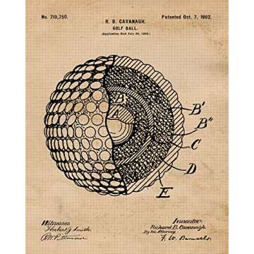 Vintage Golfing Patent Prints, 6 (8x10) Unframed Photos, Wall Art Decor Gifts for Home Golf Office Tools Gears Garage Shop School Gym College Student Teacher Team Coach Caddie Putt Championship Fans