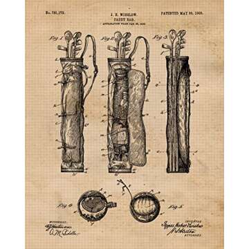 Vintage Golfing Patent Prints, 6 (8x10) Unframed Photos, Wall Art Decor Gifts for Home Golf Office Tools Gears Garage Shop School Gym College Student Teacher Team Coach Caddie Putt Championship Fans