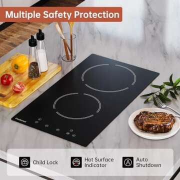 Gudsunal 2 Burner Electric Cooktop, 2000 Watt, 110V with Plug | 12 Inch Touch Control Electric Stove Top for Countertop & Built-in Use | Timer, Child Lock, Hot Surface Indicator Included