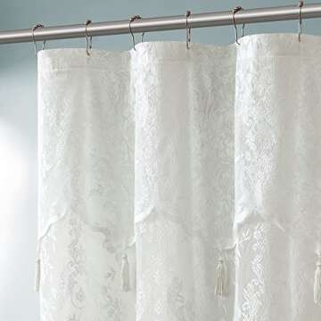 Warm Home Designs Ivory Lace Shower Curtain 108 x 72 Inches with Attached Valance & 10 Tassels. Luxury Farmhouse Shower Curtains for The Bathroom or Boho Shower Curtains for Bathroom. LA Ivory 108"