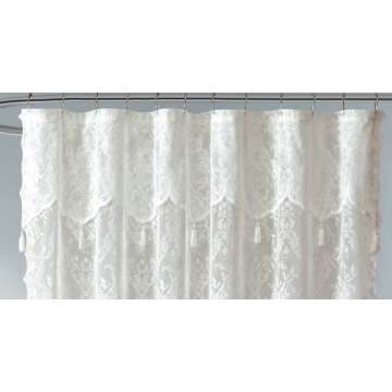 Warm Home Designs Ivory Lace Shower Curtain 108 x 72 Inches with Attached Valance & 10 Tassels. Luxury Farmhouse Shower Curtains for The Bathroom or Boho Shower Curtains for Bathroom. LA Ivory 108"