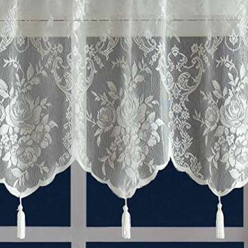 Warm Home Designs Ivory Lace Shower Curtain 108 x 72 Inches with Attached Valance & 10 Tassels. Luxury Farmhouse Shower Curtains for The Bathroom or Boho Shower Curtains for Bathroom. LA Ivory 108"