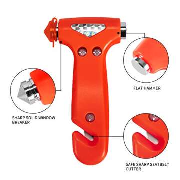 MOTORBUDDY 2-Pack Car Safety Hammer Seatbelt Cutter, Auto Emergency Escape Hammer with Window Glass Breaker and Seat Belt Cutter, Striking Red Escape Tool for Car Accidents