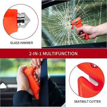 MOTORBUDDY 2-Pack Car Safety Hammer Seatbelt Cutter, Auto Emergency Escape Hammer with Window Glass Breaker and Seat Belt Cutter, Striking Red Escape Tool for Car Accidents