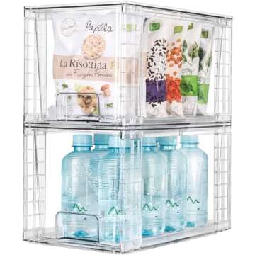 Zero Zoo 1Pack Large Stackable Kitchen Storage Drawers, Clear Foods Organizer Bins with Handles, Easily Assemble for Bathroom, Kitchen, Pantry, Cabinet, Closet(XL-Down Handle)